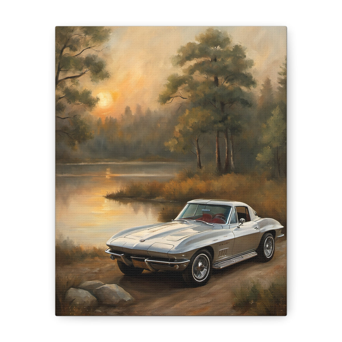 Classic Corvette Canvas Print — Vintage Car Lakeside Wall Art