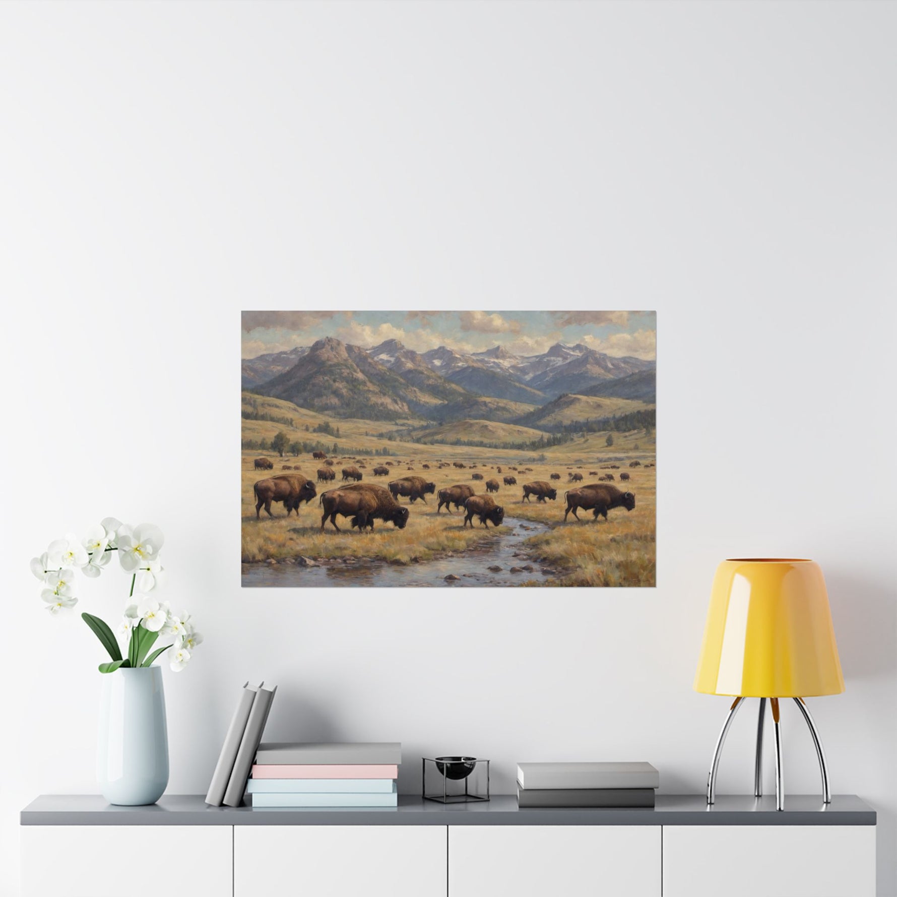 Bison Prairie Yellowstone Matte Poster — Horizontal Wildlife Wall Art - AquilVision