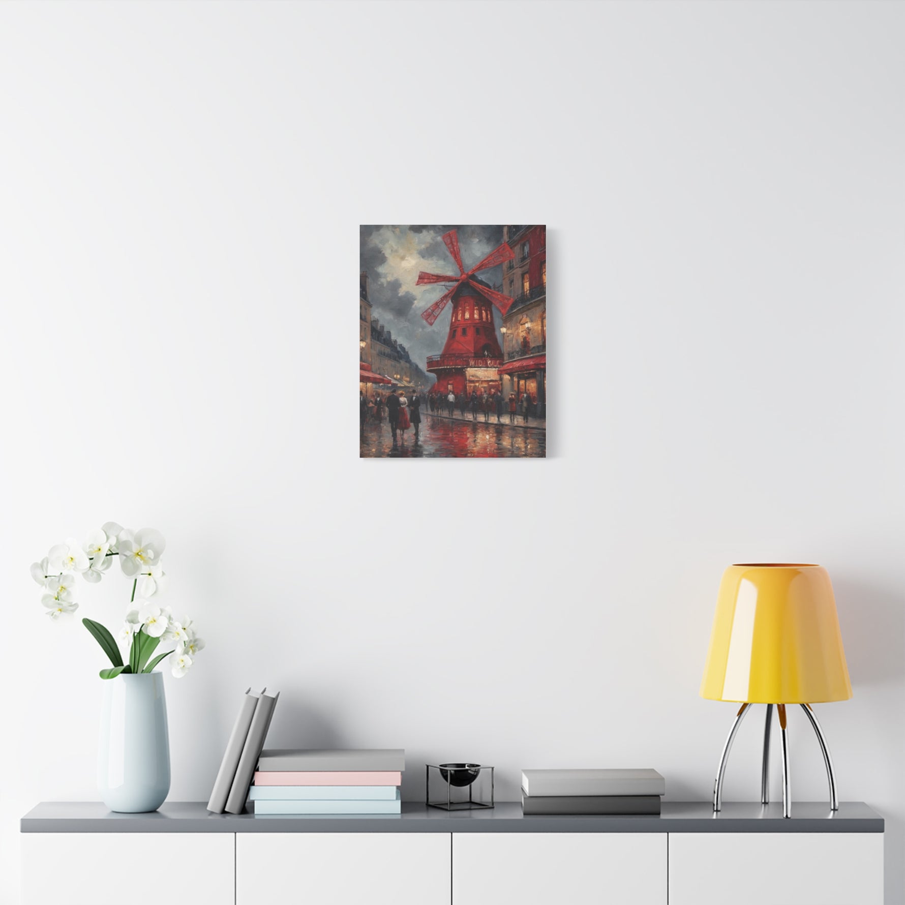 Paris Street Scene Canvas Print — Red Moulin Windmill Matte Stretched Wall Art - AquilVision