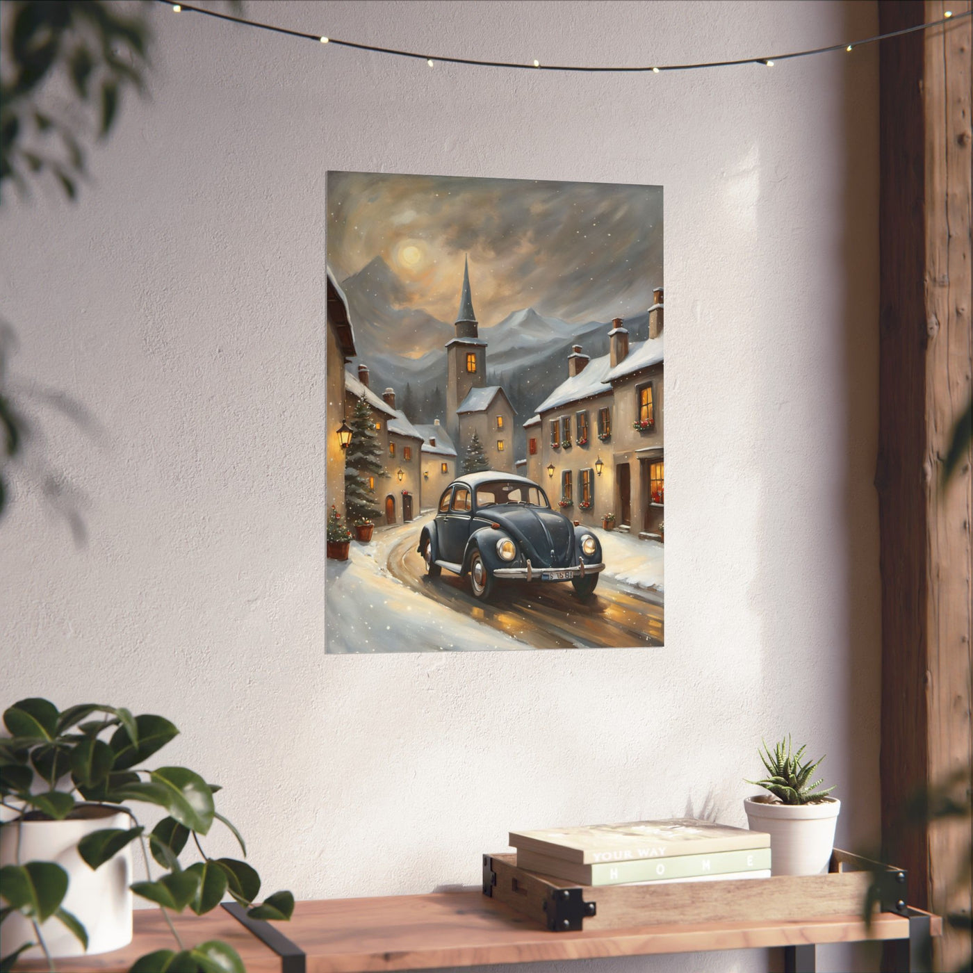 Vintage Winter Village Car Poster Printify