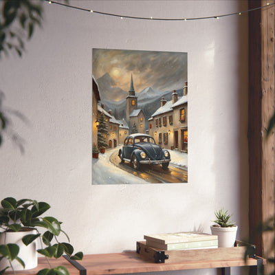 Vintage Winter Village Car Poster Printify