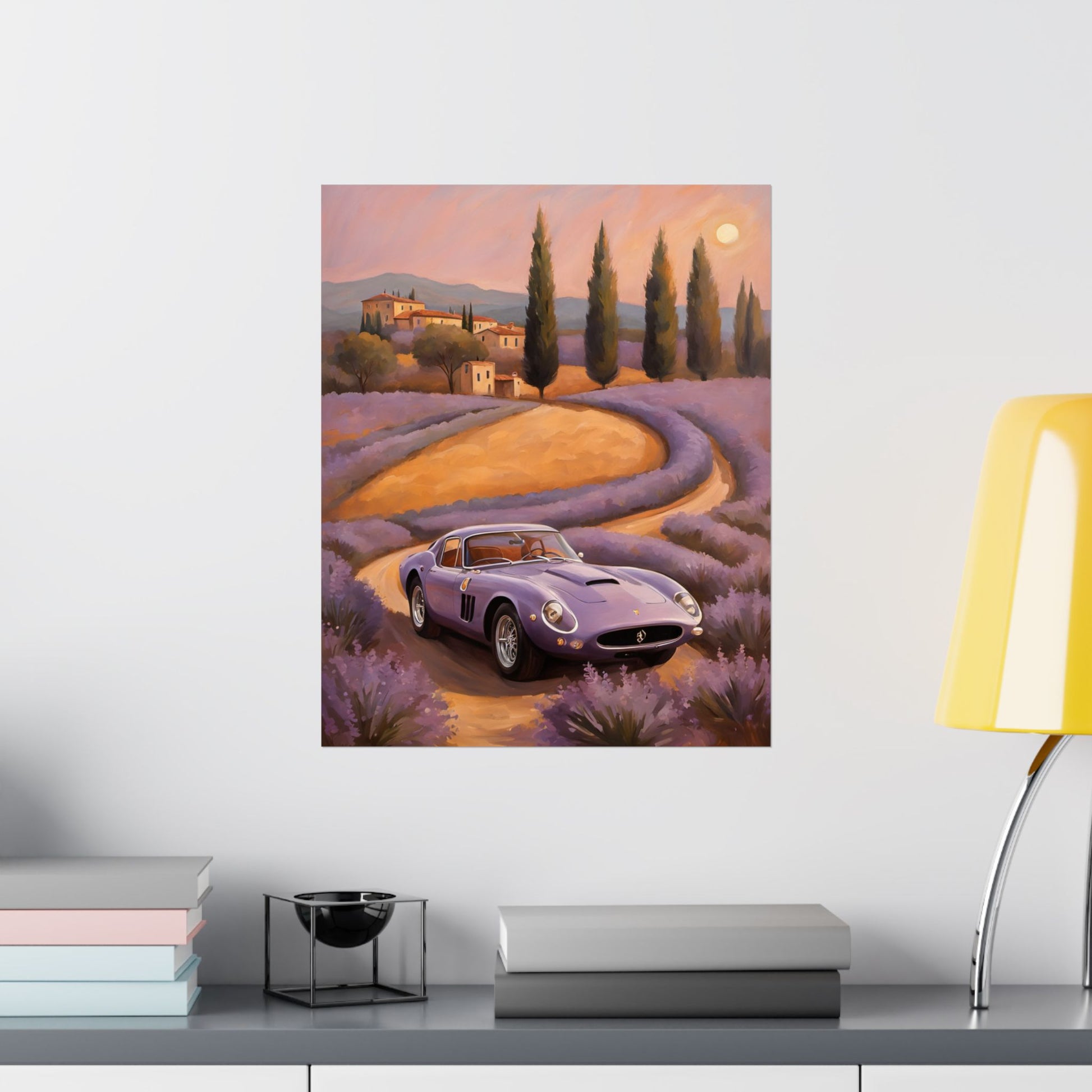 Lavender Landscape Car Poster, Wall Art Decor, Home Office Decor, Gift for Car Enthusiasts, Vintage Aesthetic Poster Printify