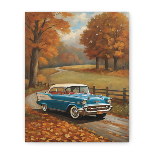 Vintage Autumn Car Wall Art, Rustic Home Decor, Fall Decor, Classic Car Canvas, Autumn Landscape