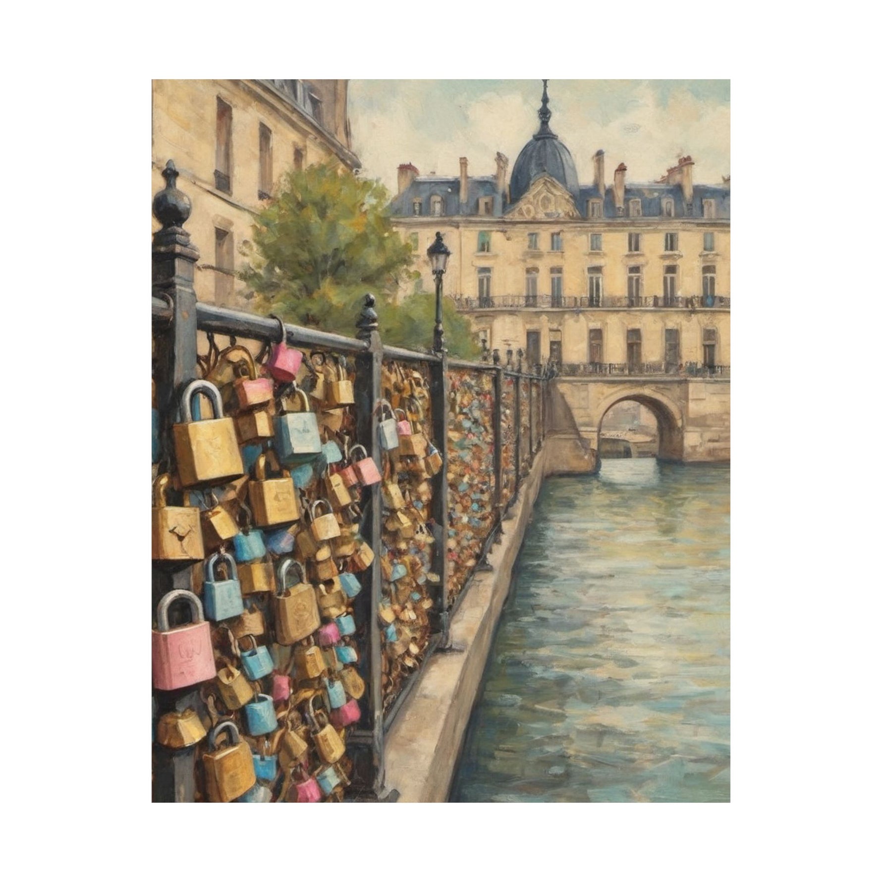 Paris Love Locks Matte Vertical Poster — Romantic Cityscape Wall Art - AquilVision
