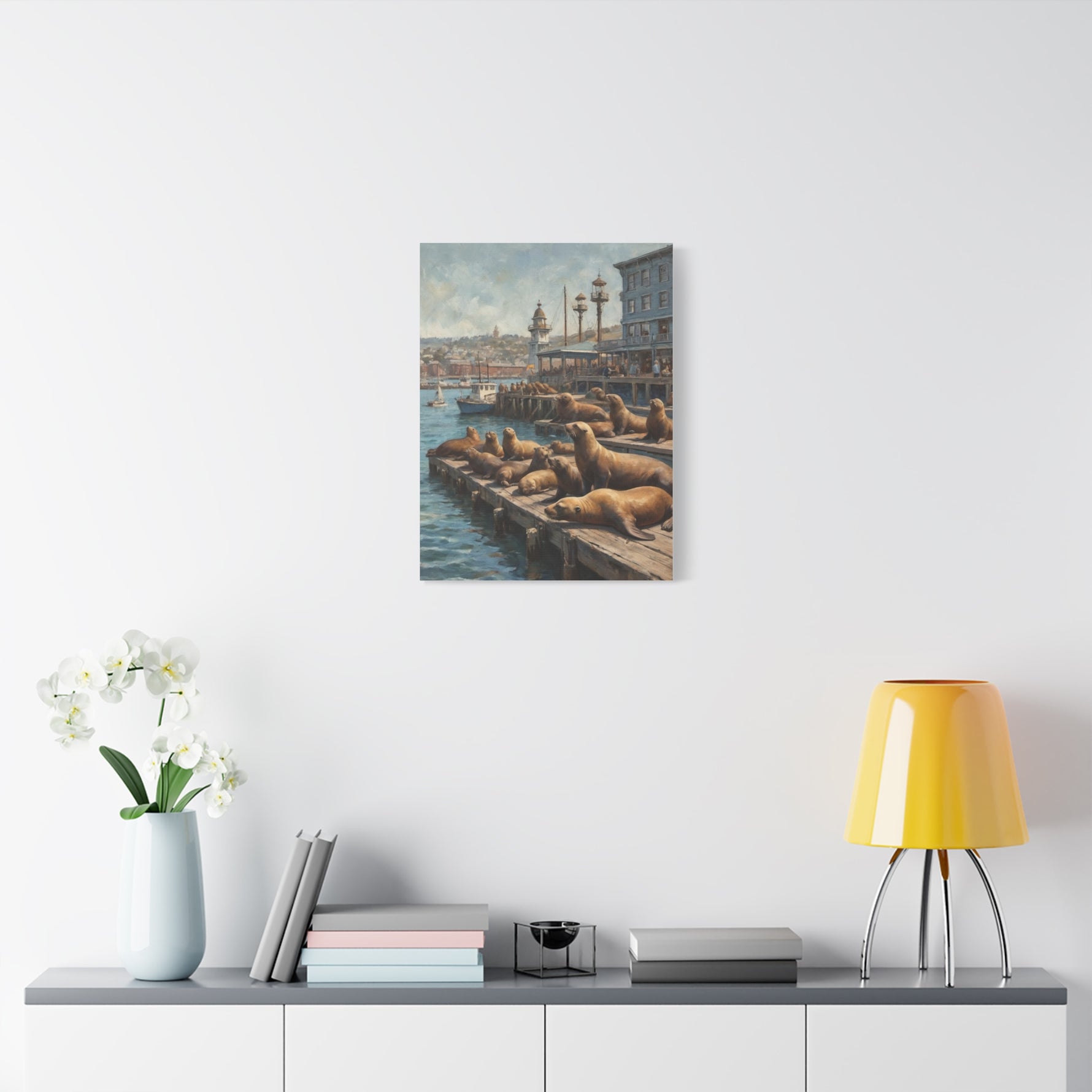 Sea Lions on Pier Matte Canvas Print — Nautical Coastal Wall Art - AquilVision