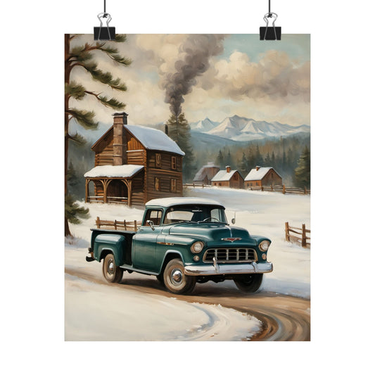 Vintage Truck Wall Art Poster, Rustic Home Decor, Cabin Decor, Gift for Him, Nature Print, Winter Scene, Farmhouse Art