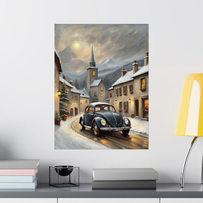 Vintage Winter Village Car Poster Printify