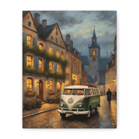 Charming Canvas Art Print, Vintage Volkswagen Bus Decor, Wall Art, Home Office Decoration, Retro Vehicle Canvas