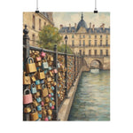 Paris Love Locks Matte Vertical Poster — Romantic Cityscape Wall Art - AquilVision