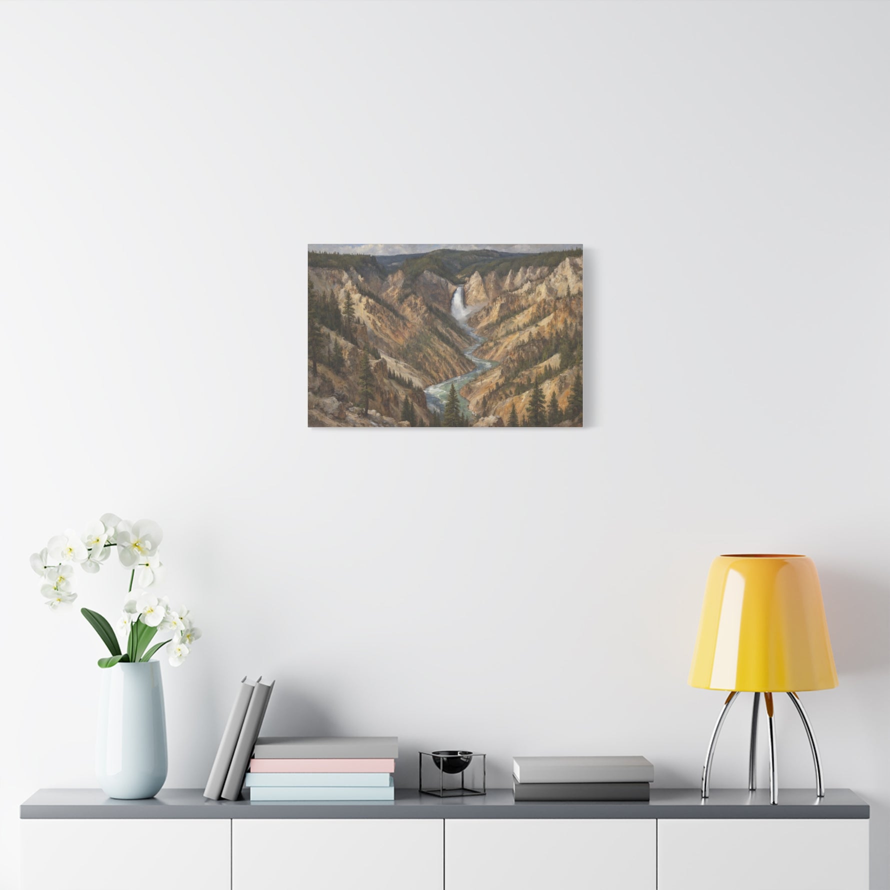 Yellowstone Canyon Waterfall Matte Canvas Wall Art — Nature Landscape Stretched Print - AquilVision