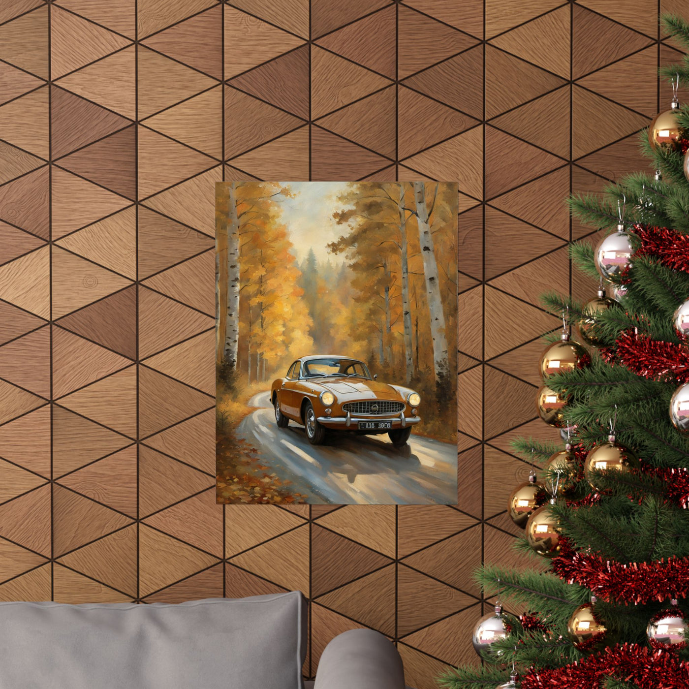 Autumn Car Art Poster | Rustic Home Decor, Vintage Wall Art, Gift for Car Lovers, Fall Aesthetic, Nature Artwork Printify