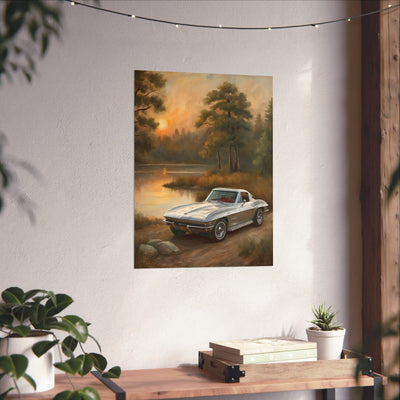 Classic Car Landscape Poster, Vintage Vehicle Decor, Automotive Wall Art, Retro Home Decoration, Perfect Gift for Car Lovers Printify