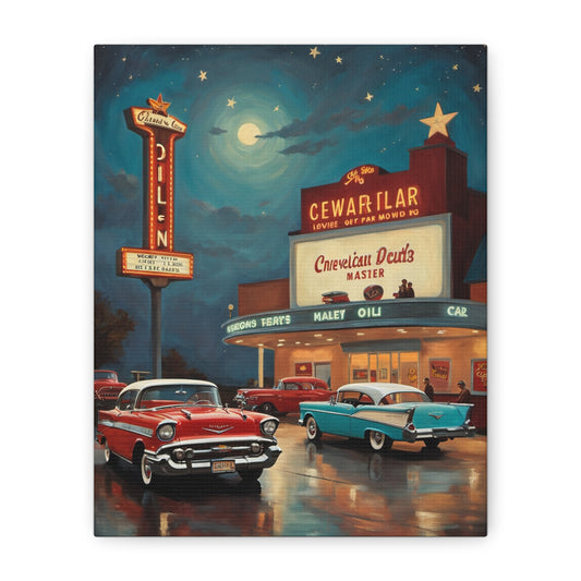 Retro Movie Theater Canvas Print, Vintage Art, Home Decor, Wall Art, Nostalgic Gift, Cinema Decor, Gift for Car Lovers