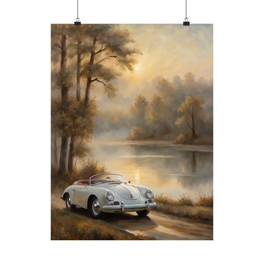 Vintage Car Landscape Poster | Matte Wall Art | Home Decor | Gift for Car Lovers, Automotive Art, Retro Wall Decor, Nature Inspired