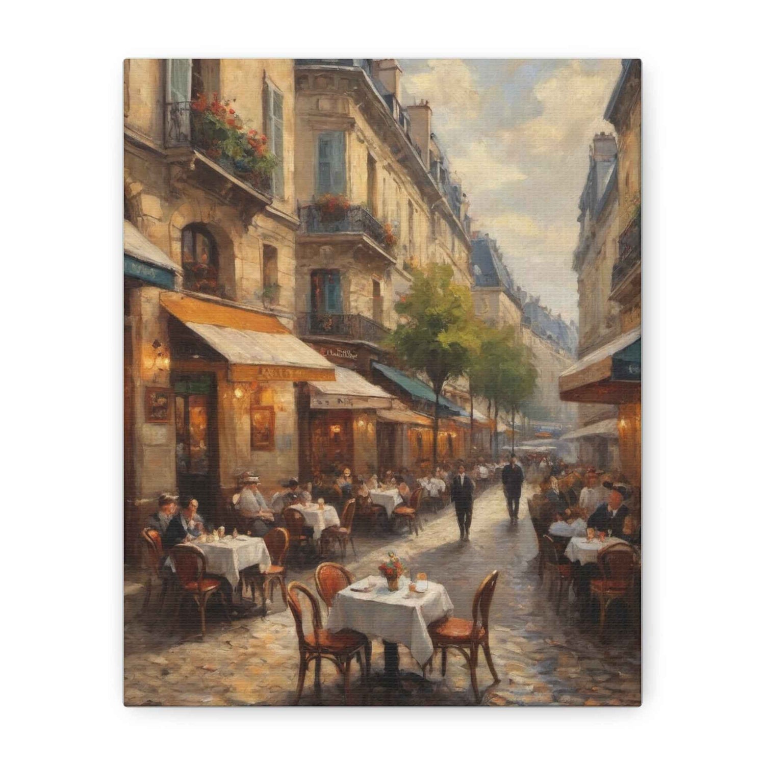 Paris Café Street Scene Matte Canvas Wall Art — Stretched 1.25" - AquilVision