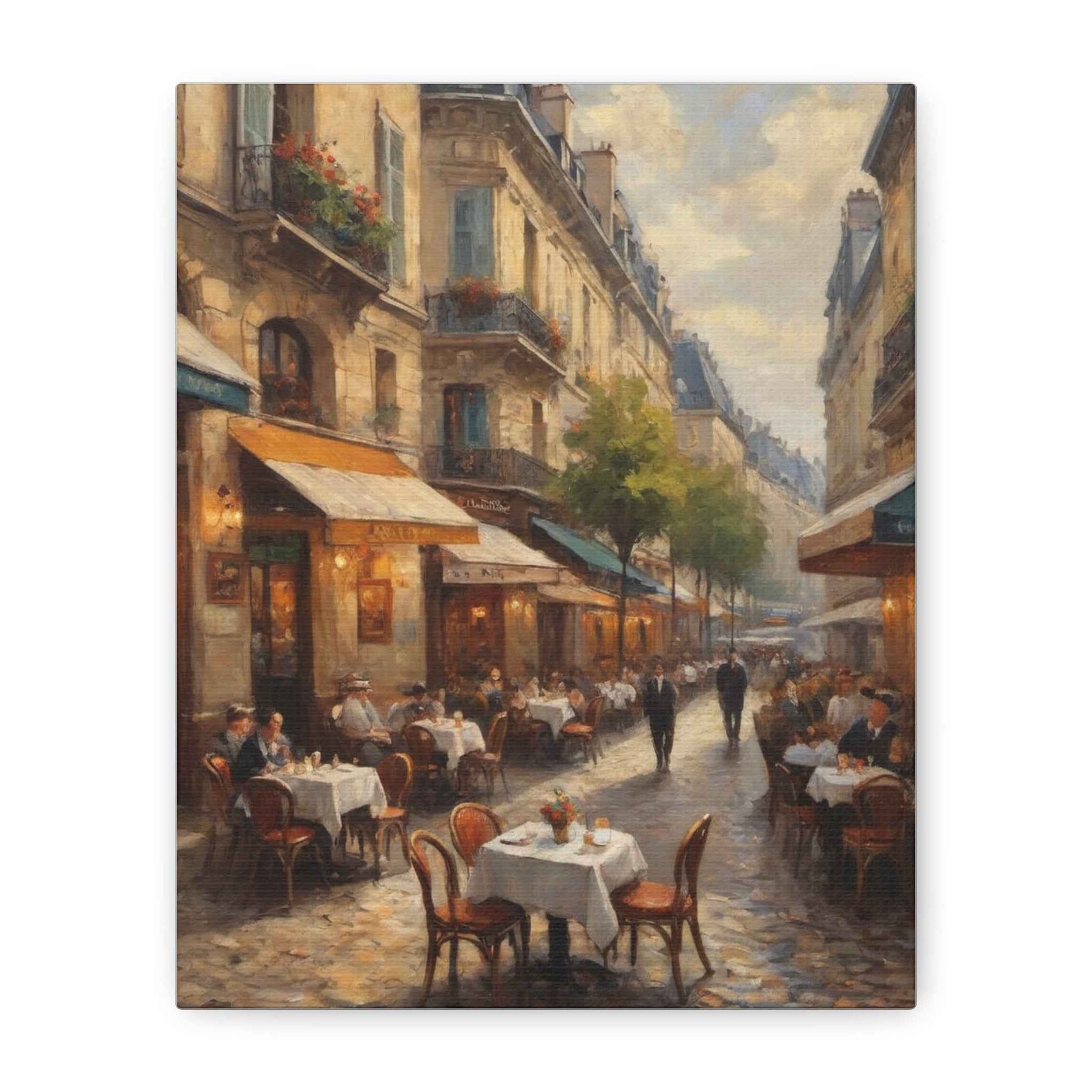 Paris Café Street Scene Matte Canvas Wall Art — Stretched 1.25" - AquilVision