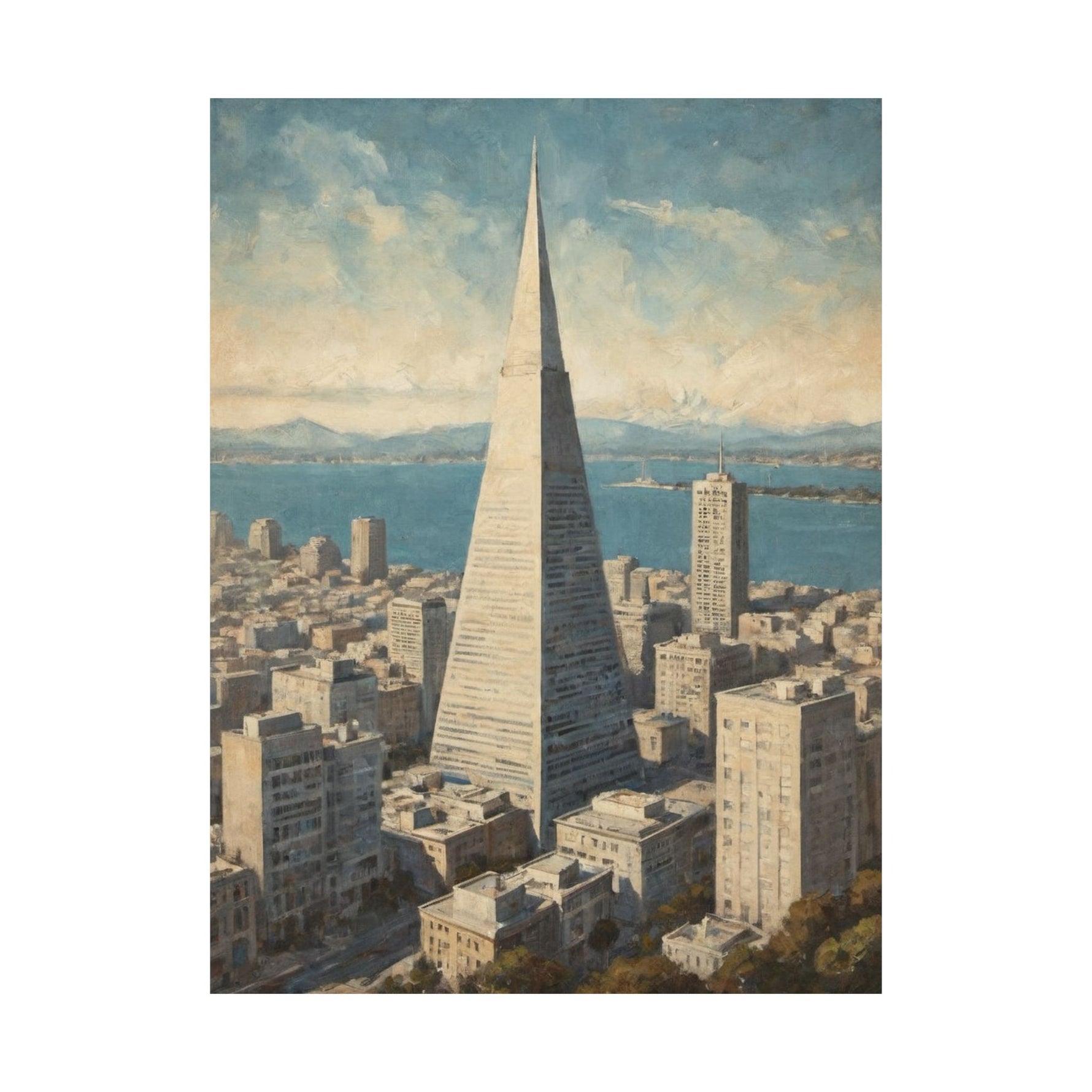 Vintage Cityscape Poster — Transamerica Pyramid Matte Vertical Print - AquilVision