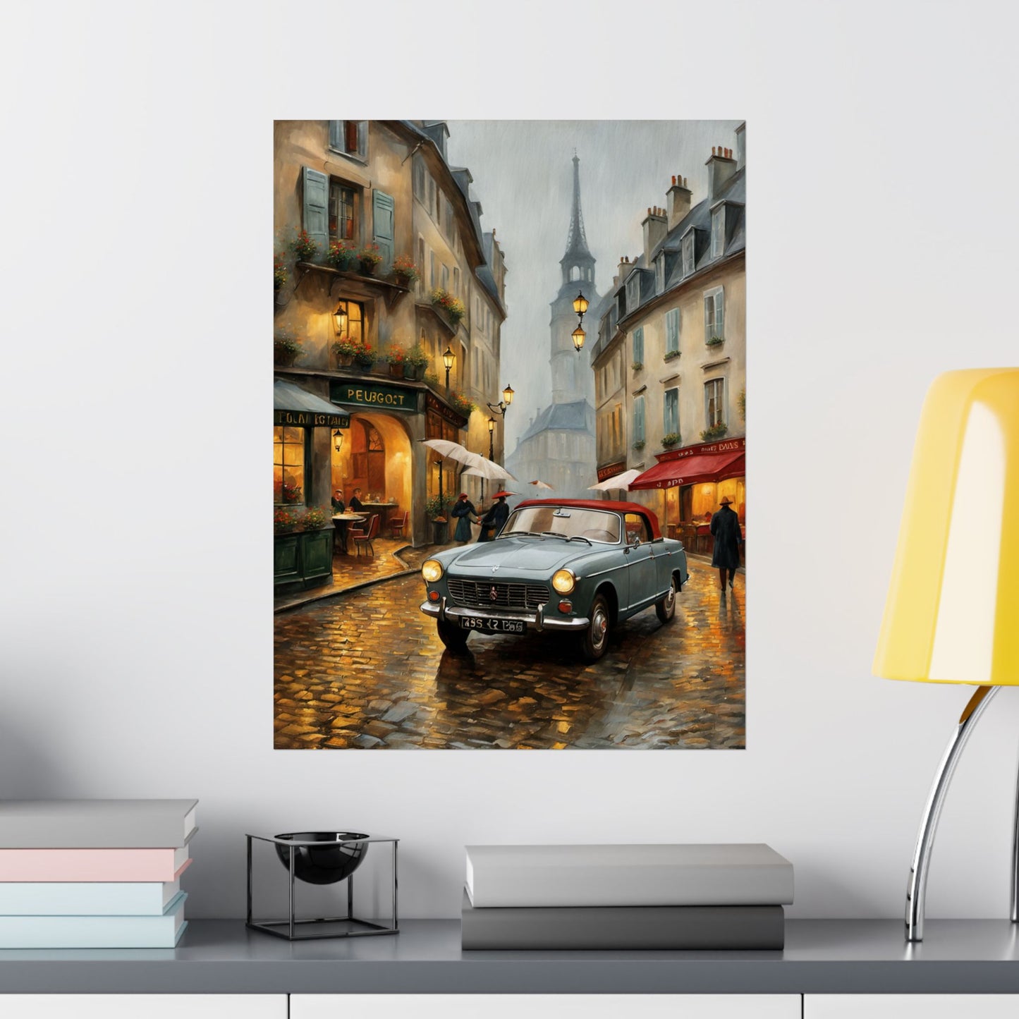Charming Matte Poster, Travel Gift Vintage Car Art, Vintage Car Decor, Parisian Street Scene, Home Wall Art, Gift for Travelers Printify