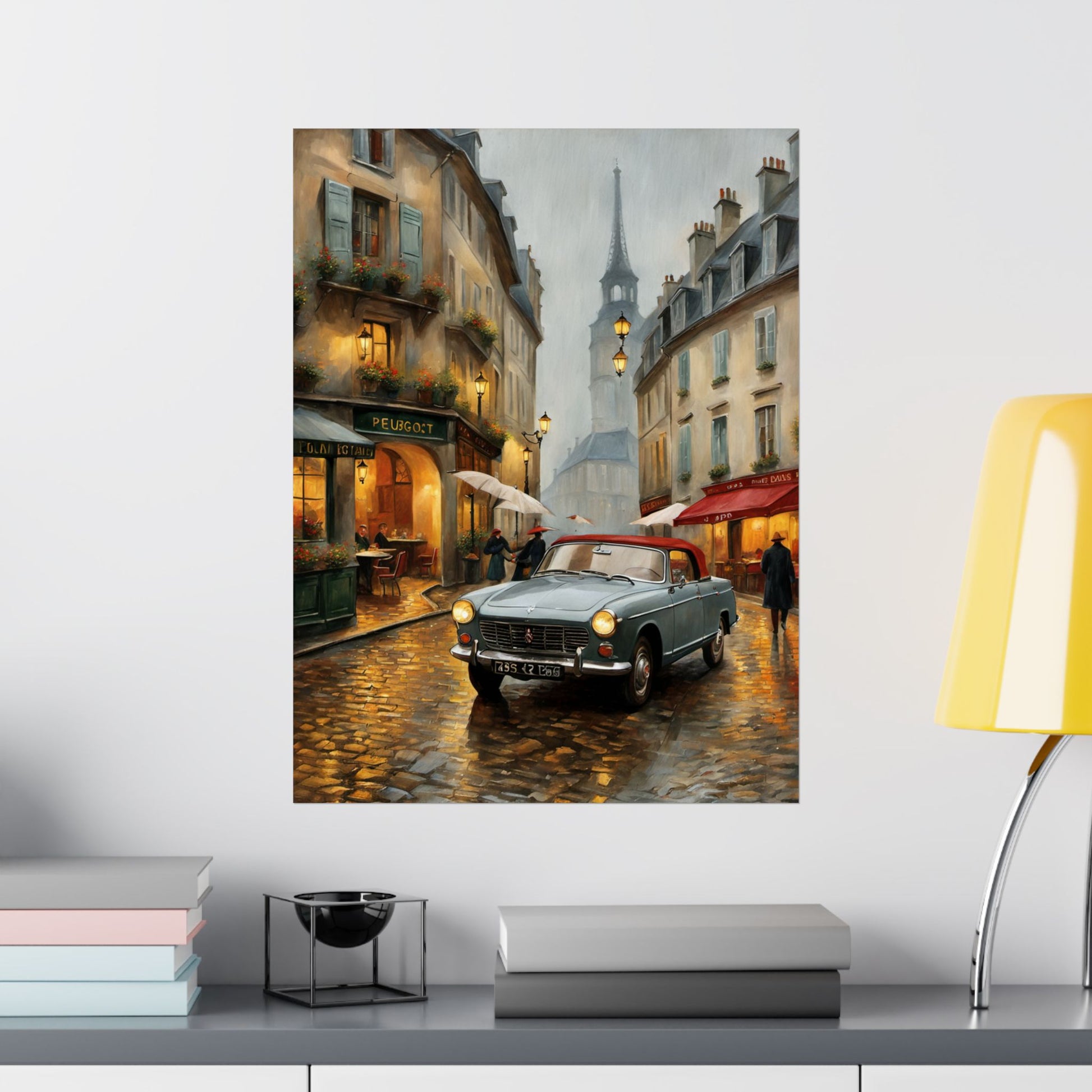Charming Matte Poster, Travel Gift Vintage Car Art, Vintage Car Decor, Parisian Street Scene, Home Wall Art, Gift for Travelers Printify
