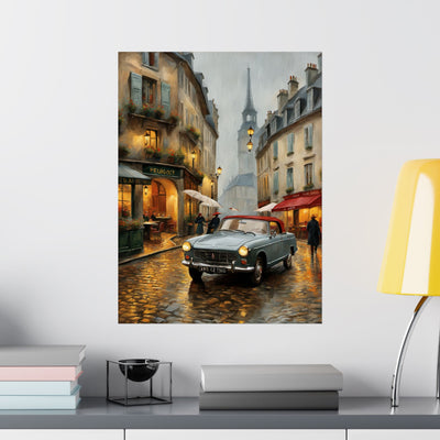 Charming Matte Poster, Travel Gift Vintage Car Art, Vintage Car Decor, Parisian Street Scene, Home Wall Art, Gift for Travelers Printify