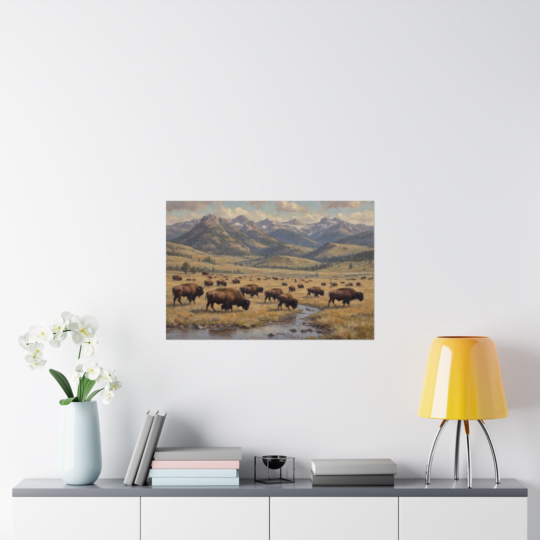 Bison Prairie Yellowstone Matte Poster — Horizontal Wildlife Wall Art - AquilVision