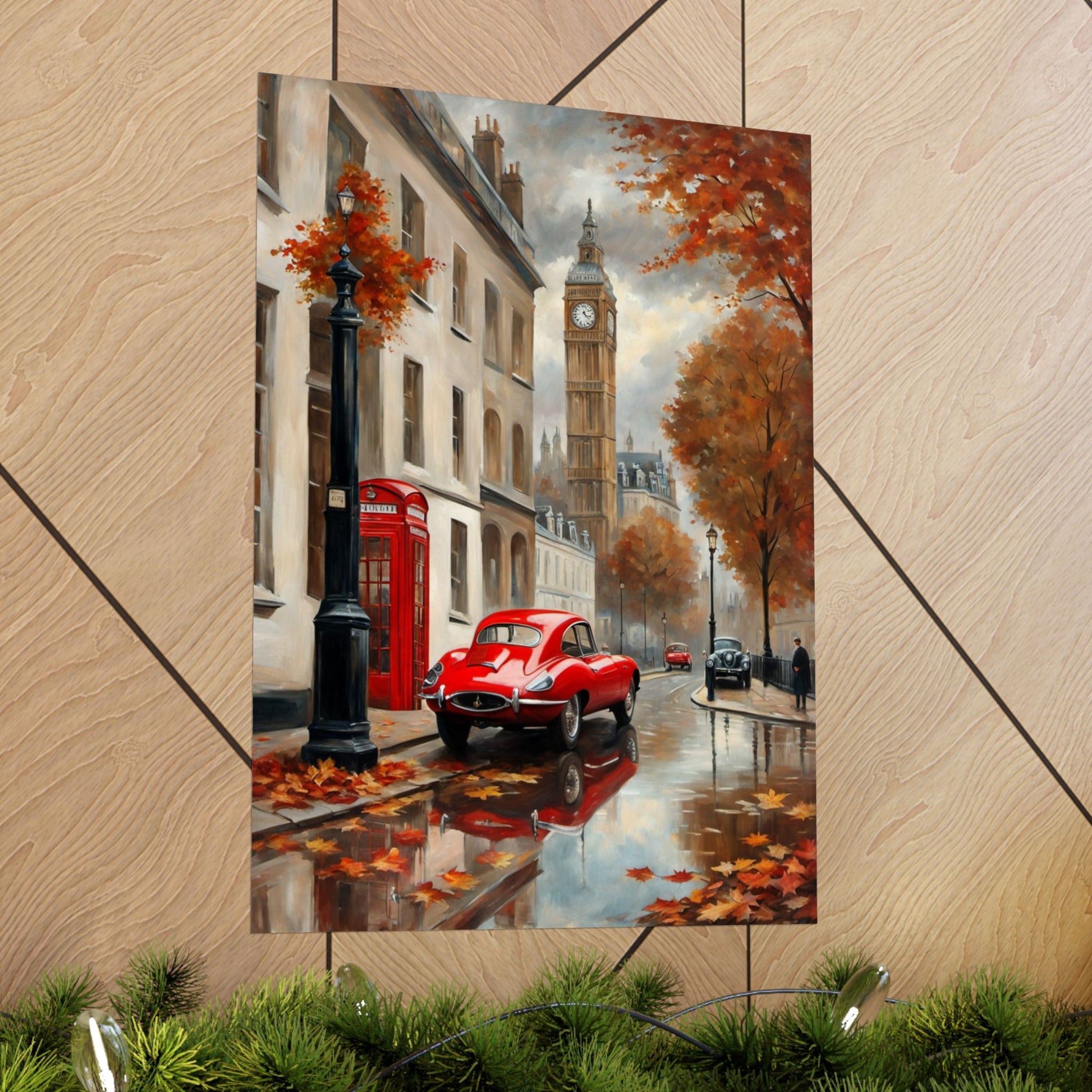 Autumn Cityscape Matte Vertical Posters, Vintage Car Art Print, Home Décor for Fall, Wall Art for Living Room, Gift for Car Enthusiasts - AquilVision
