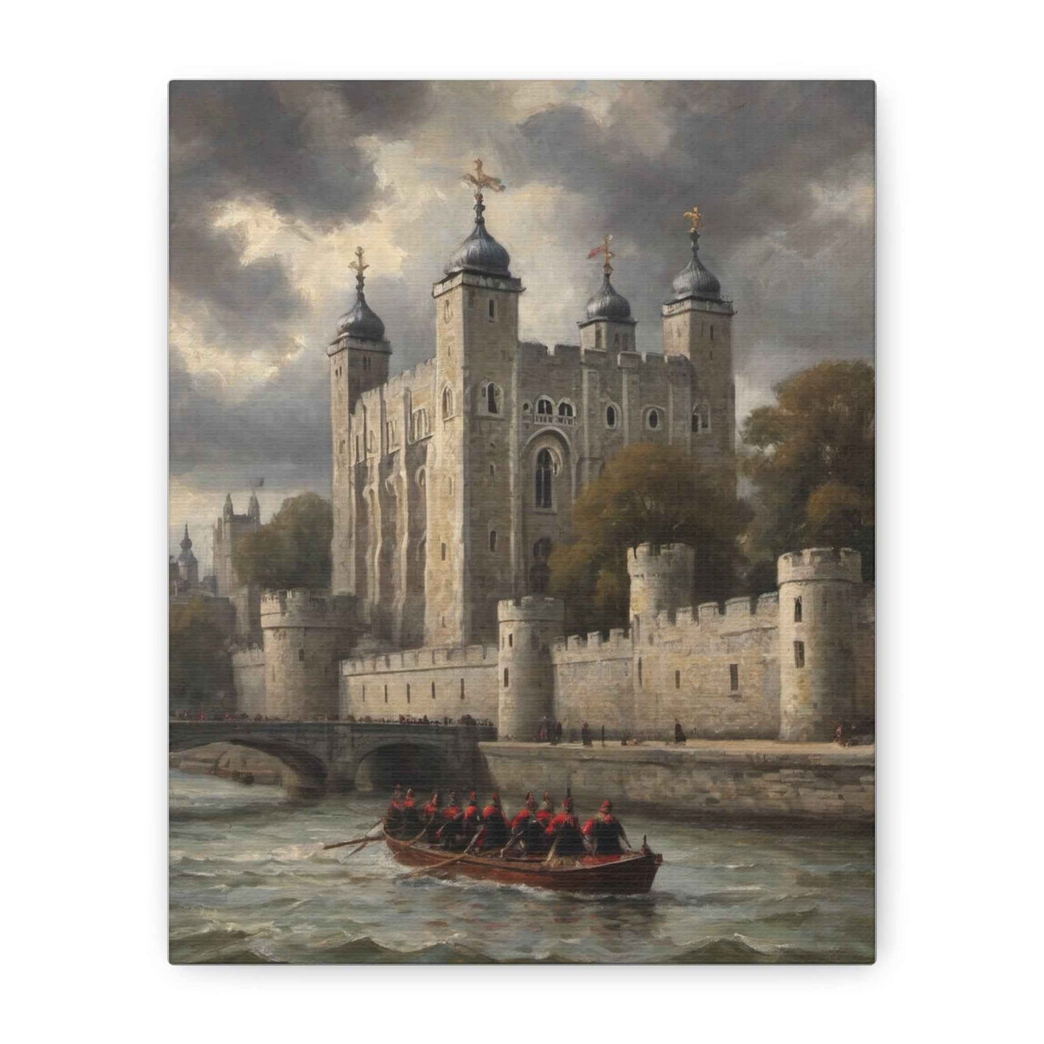 Historic Castle Matte Canvas Wall Art — Tower of London River Scene