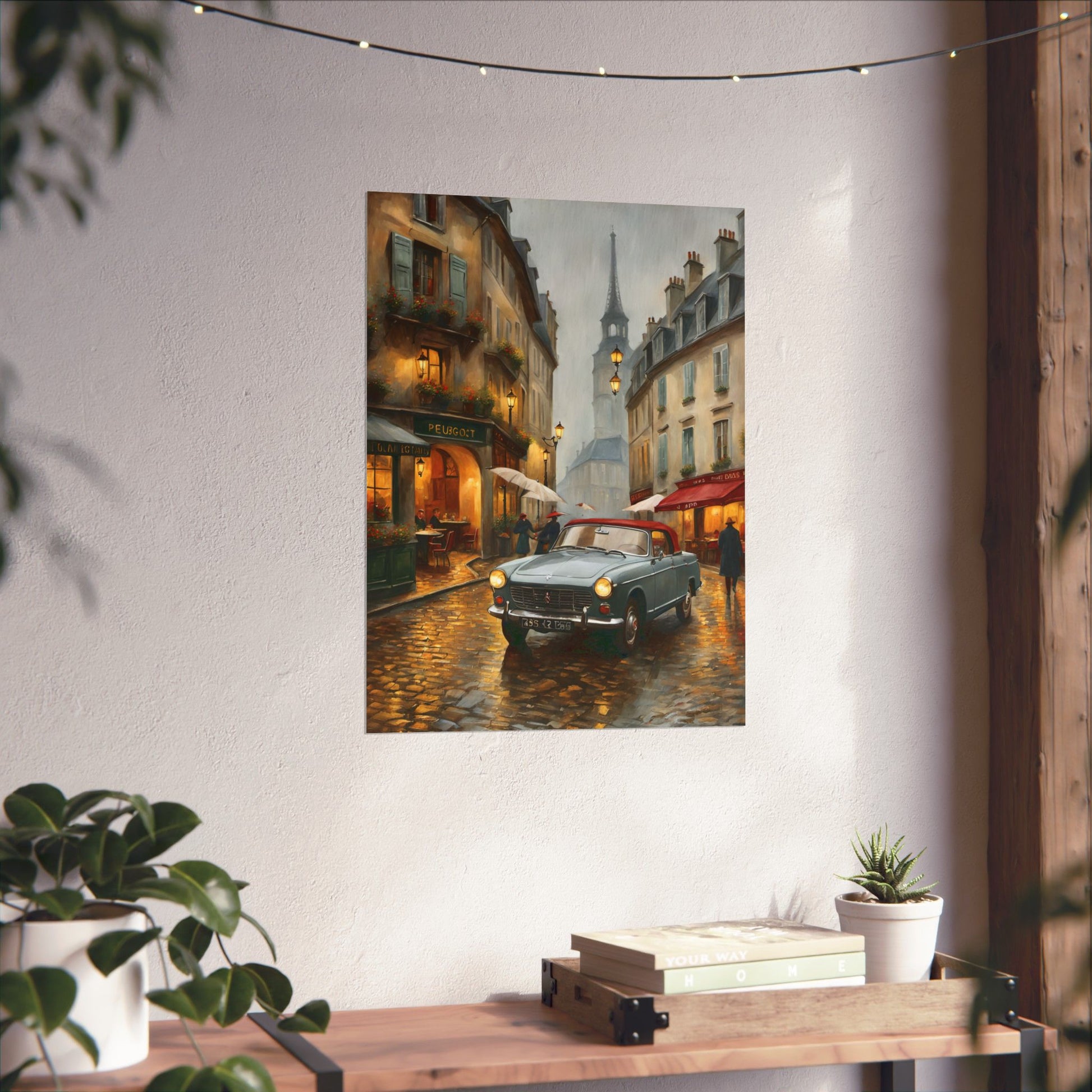 Charming Matte Poster, Travel Gift Vintage Car Art, Vintage Car Decor, Parisian Street Scene, Home Wall Art, Gift for Travelers Printify