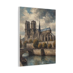 Notre Dame Riverbank Matte Canvas Wall Art — Classic Parisian Cathedral Print - AquilVision