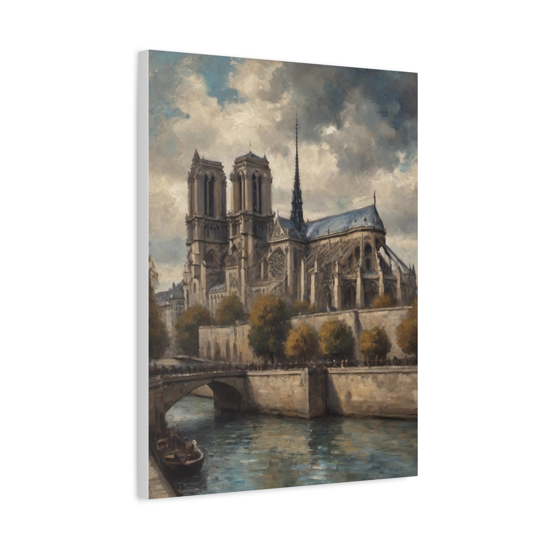 Notre Dame Riverbank Matte Canvas Wall Art — Classic Parisian Cathedral Print - AquilVision