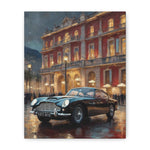 Vintage Aston Martin Classic Car Canvas Print — Evening Cityscape Matte Stretched 1.25"