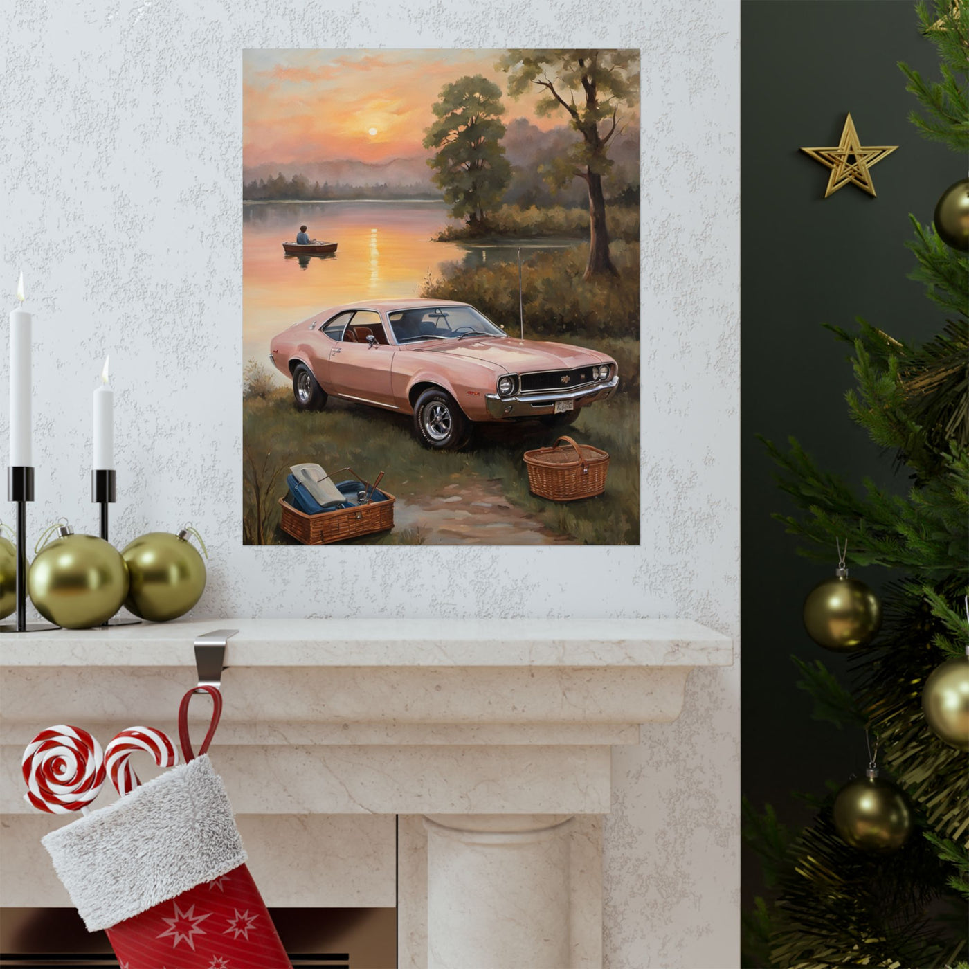 Vintage Car Sunset Matte Vertical Poster | AJ68 Collection Printify