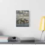 Lighthouse Island Canvas Wall Art — Coastal Seascape Matte Stretched Print - AquilVision