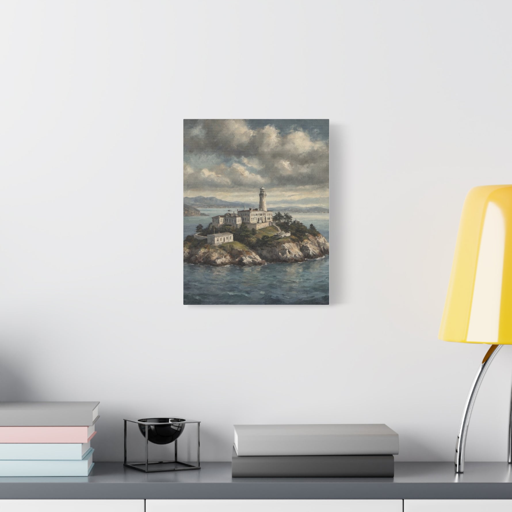 Lighthouse Island Canvas Wall Art — Coastal Seascape Matte Stretched Print - AquilVision