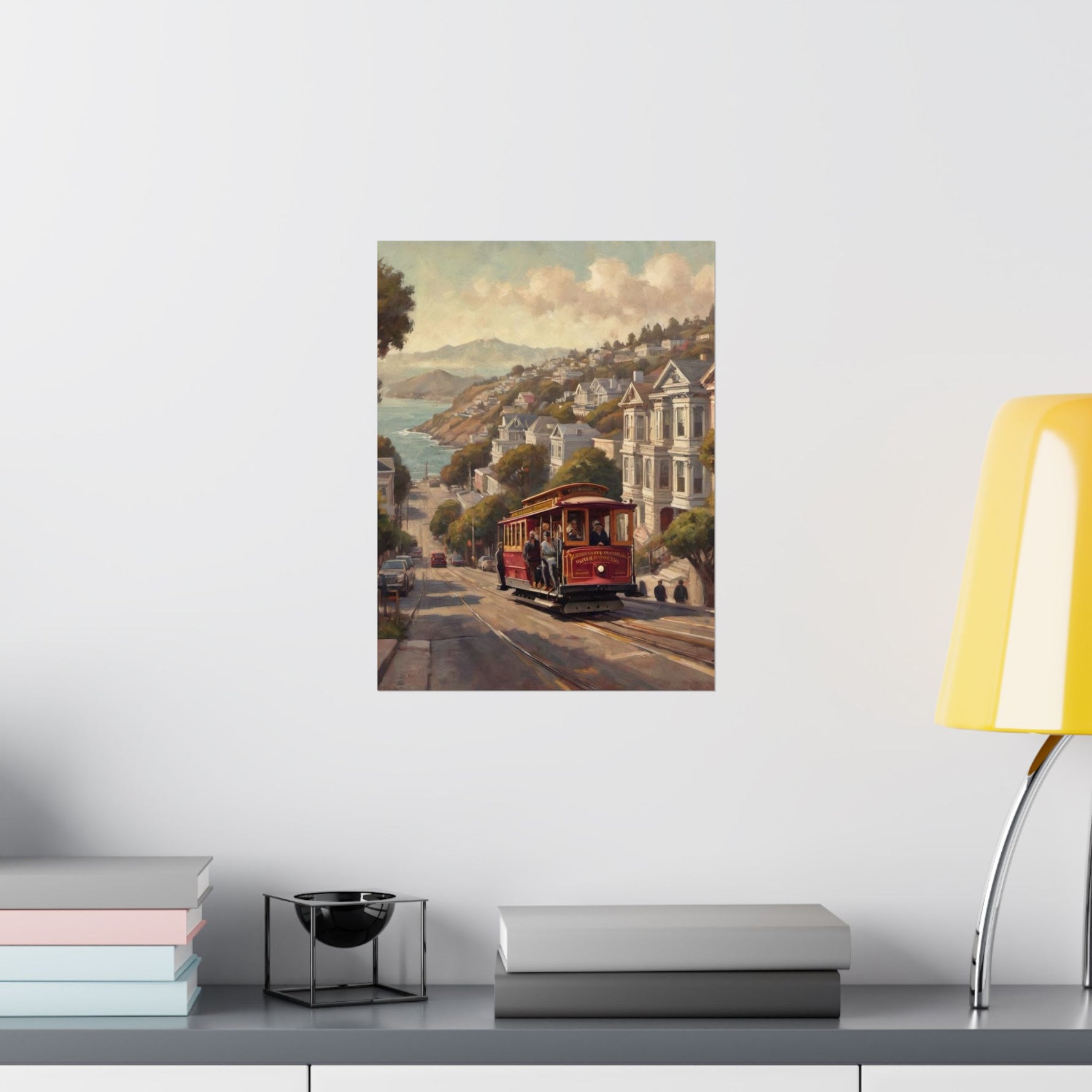San Francisco Cable Car Poster — Vintage Coastal Cityscape Matte Vertical Print - AquilVision
