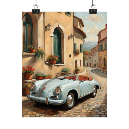 Vintage Car Art Print, Matte Vertical Poster, Wall Decor, Home Decoration, Gift for Car Lovers, Italian Landscape Art