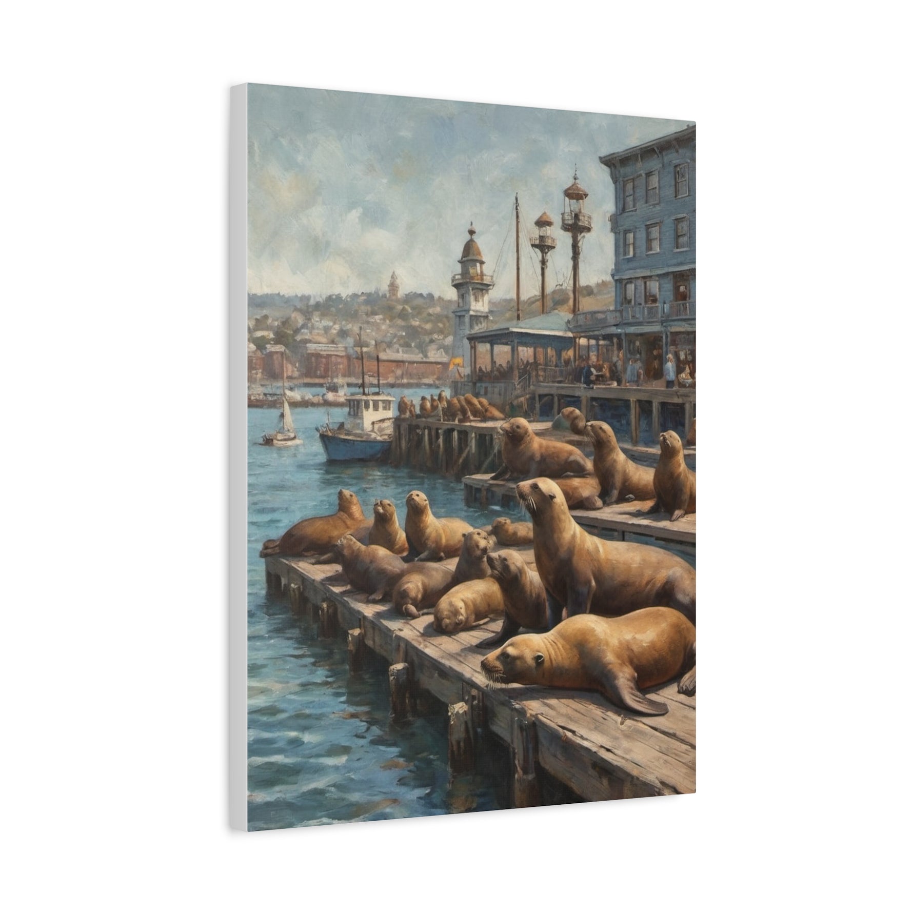 Sea Lions on Pier Matte Canvas Print — Nautical Coastal Wall Art - AquilVision