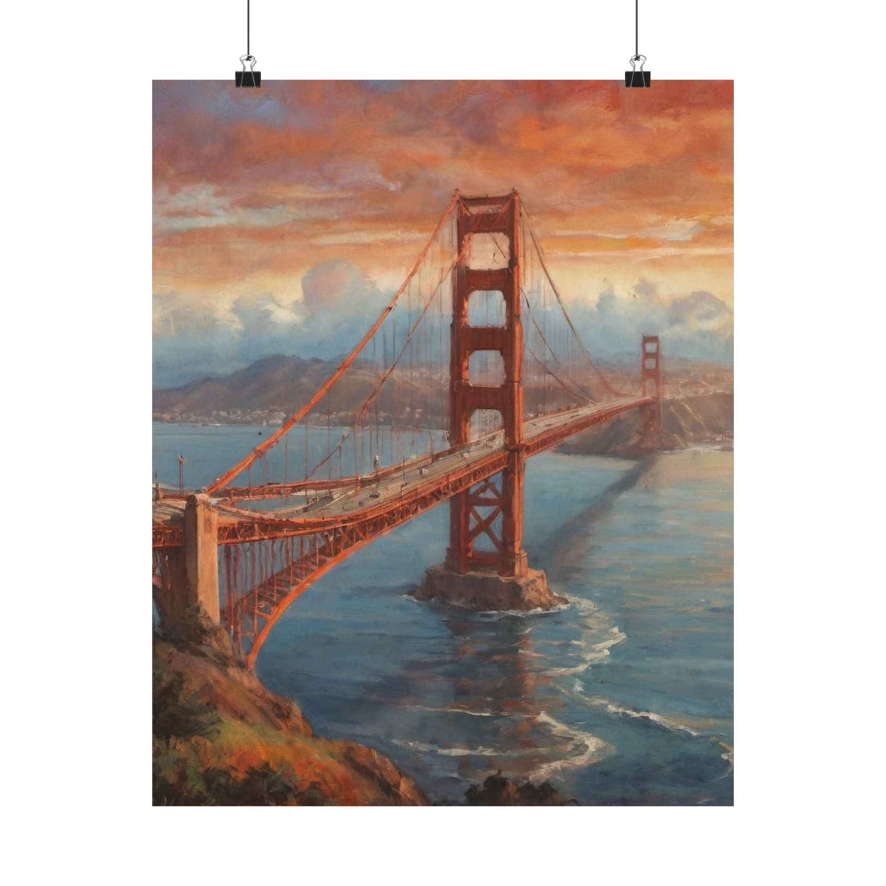Golden Gate Bridge Sunset Poster - Matte Vertical Travel Wall Art - AquilVision