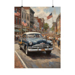 Vintage Americana Poster – Classic 1950s Car Parade Matte Vertical Print