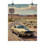 Vintage Mustang Road Trip Poster — Shelby 660 Motel Matte Vertical Art
