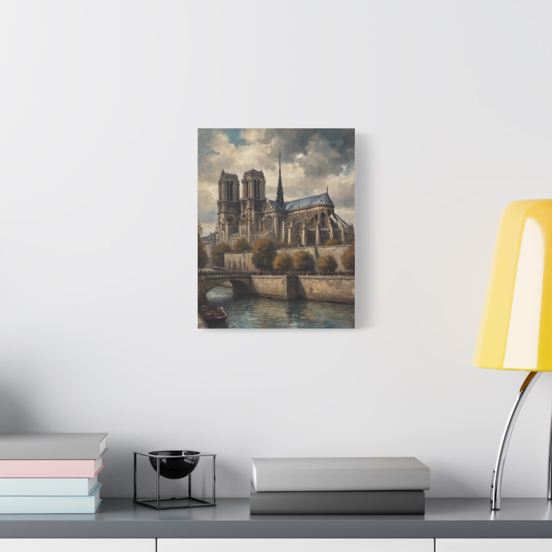 Notre Dame Riverbank Matte Canvas Wall Art — Classic Parisian Cathedral Print - AquilVision