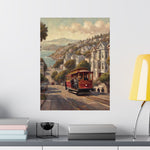 San Francisco Cable Car Poster — Vintage Coastal Cityscape Matte Vertical Print - AquilVision
