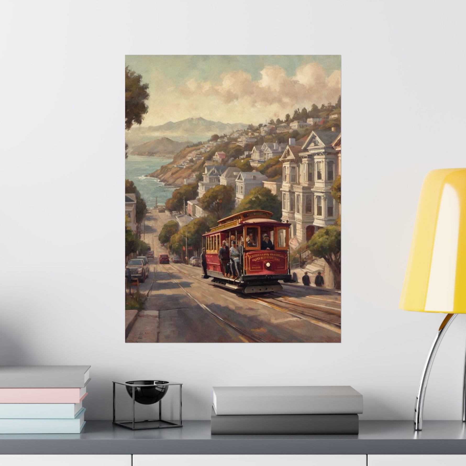San Francisco Cable Car Poster — Vintage Coastal Cityscape Matte Vertical Print - AquilVision