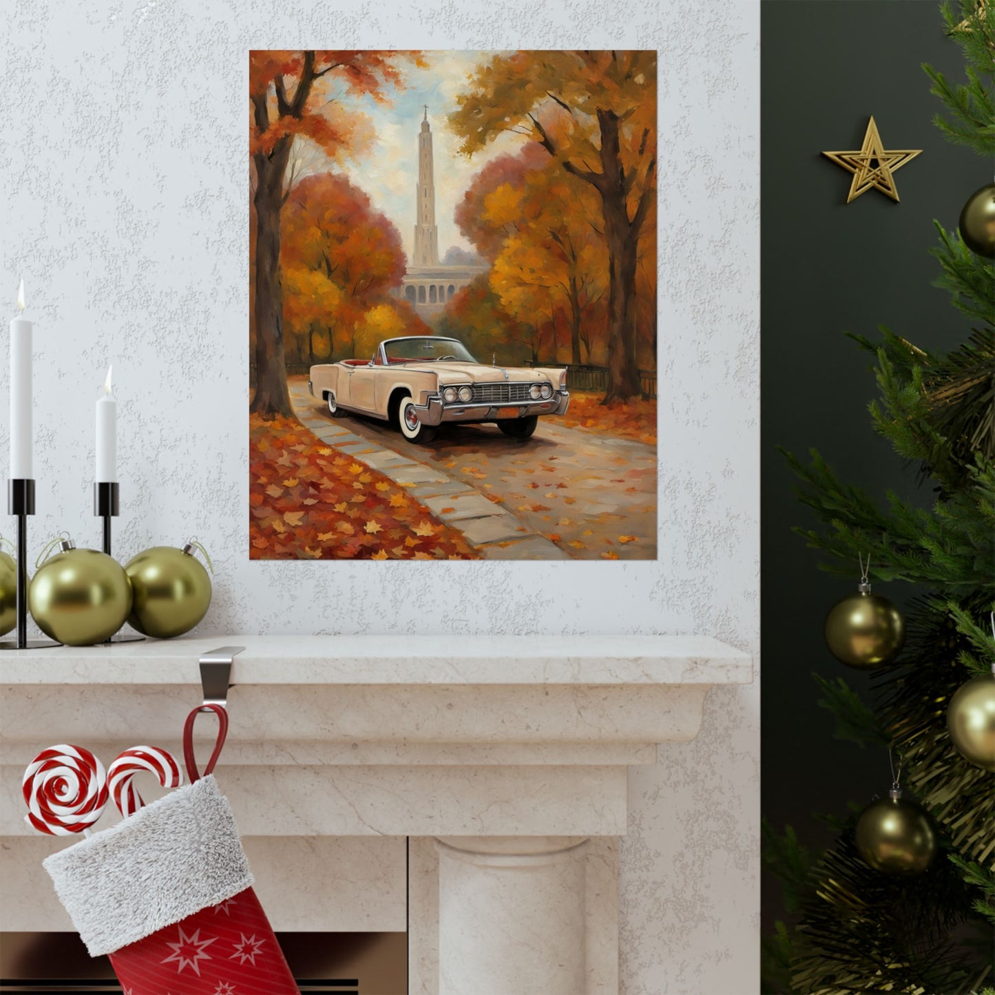 Autumn Car Poster, Vintage Wall Art, Home Decor, Fall Aesthetic, Gift for Him, Art Print, Matte Vertical Decor Printify