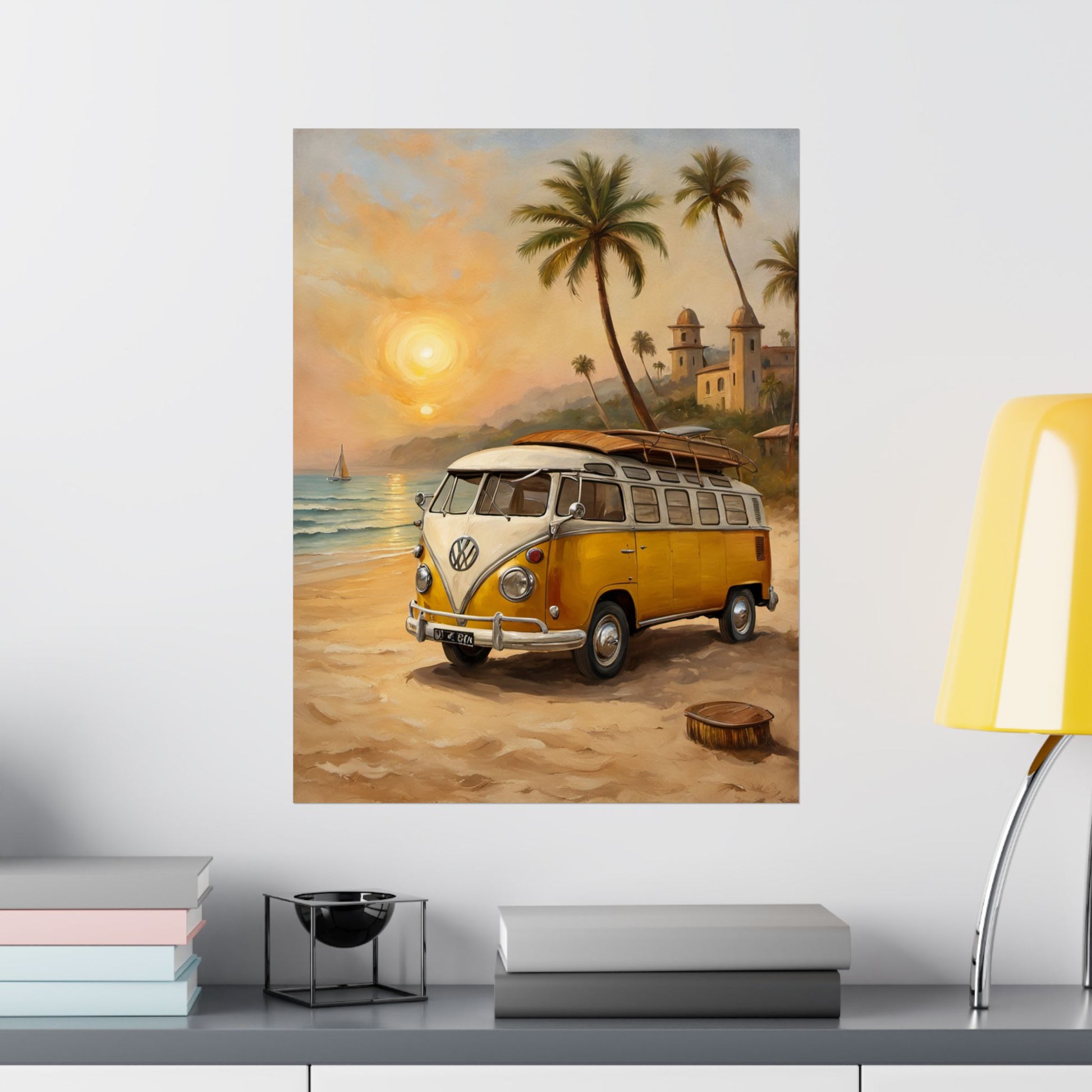 Vintage Beach Van Matte Poster, Retro Wall Art, Boho Decor, Coastal Room Decoration, Summer Vibes Art Print - AquilVision