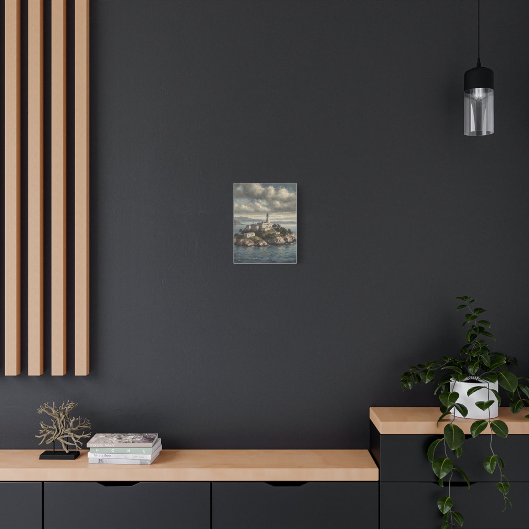 Lighthouse Island Canvas Wall Art — Coastal Seascape Matte Stretched Print - AquilVision
