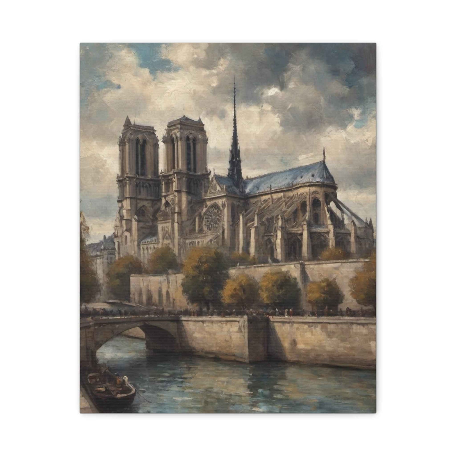 Notre Dame Riverbank Matte Canvas Wall Art — Classic Parisian Cathedral Print - AquilVision