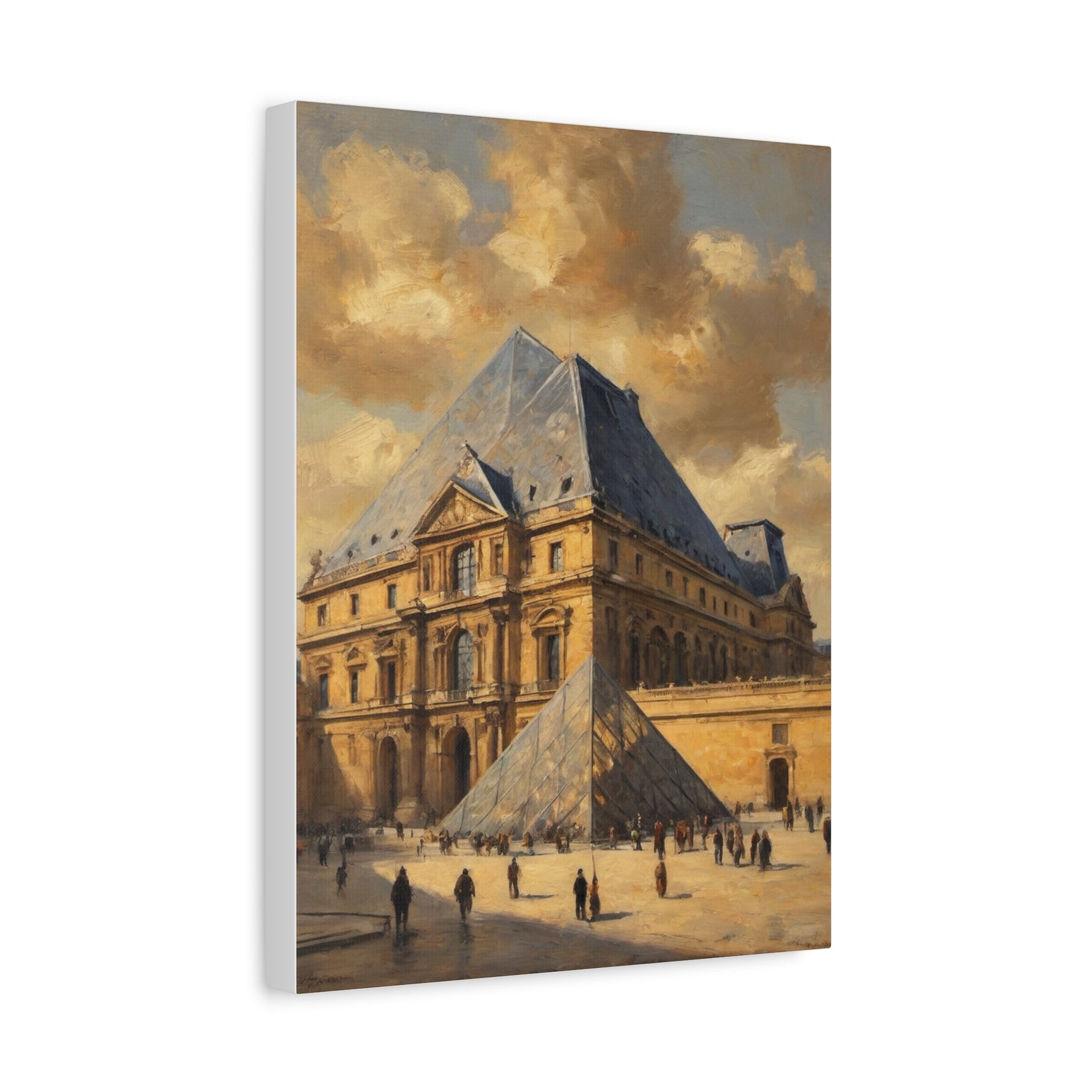 Louvre Pyramid Matte Stretched Canvas Print — Vintage Paris Architecture Wall Art - AquilVision