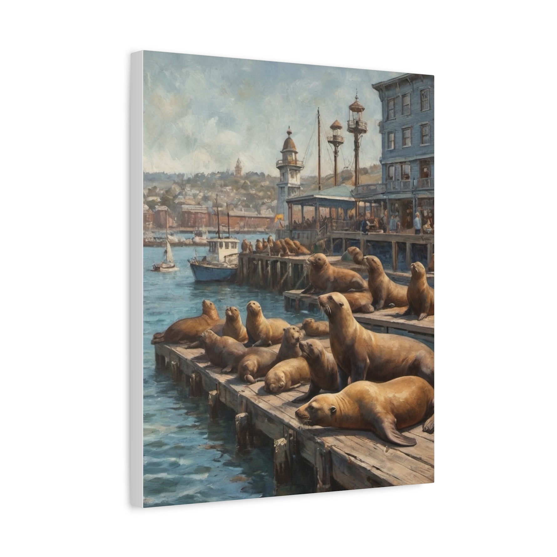 Sea Lions on Pier Matte Canvas Print — Nautical Coastal Wall Art - AquilVision