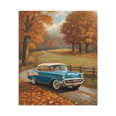 Vintage Autumn Car Wall Art, Rustic Home Decor, Fall Decor, Classic Car Canvas, Autumn Landscape - AquilVision